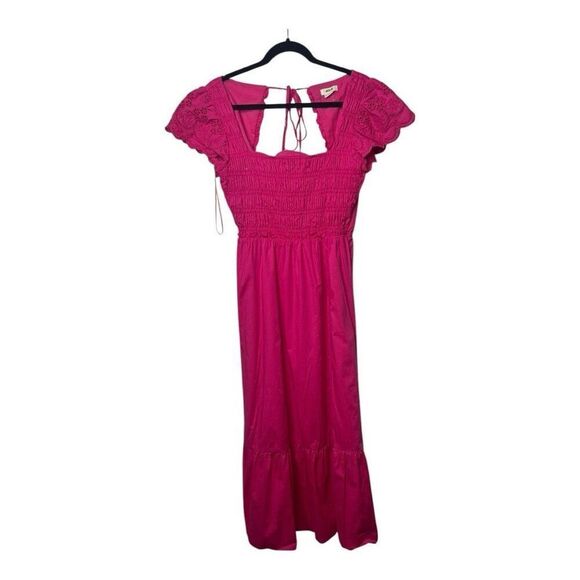 Jason Wu Magenta Smocked Cut Out Eyelet Lace MIDI Dress Size S Pink Tiered - Picture 1 of 12